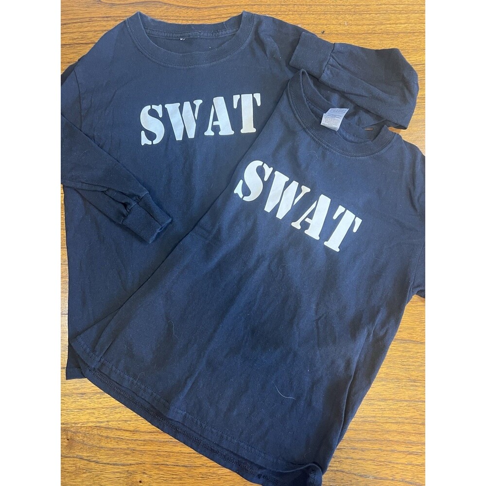 Boys Police SWAT Shirt Size SMALL Lot of 2 Long & Short Sleeves Dress Up Costume